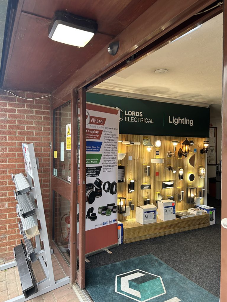 VIPSeal display banner set up inside Lords Builders Merchants Sudbury for the breakfast morning
